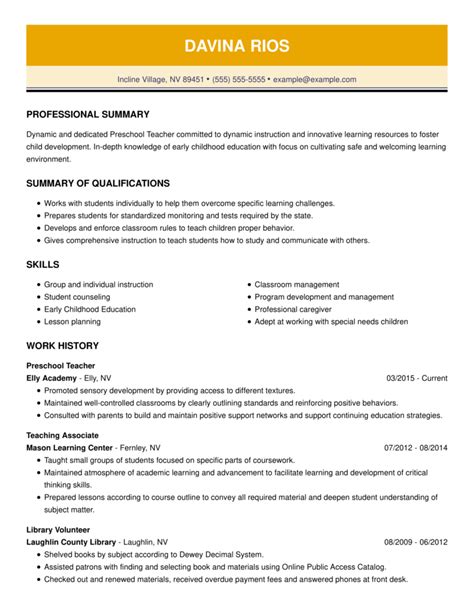 preschool teacher resume example for 2024 templates and tips