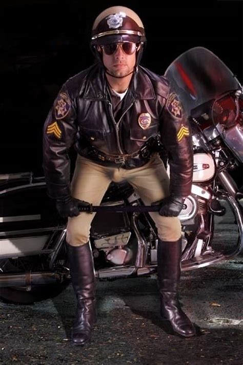 Real Motorcycle Cop With Harley Leather Jeans Men Leather Gear Cop Uniform Men In Uniform