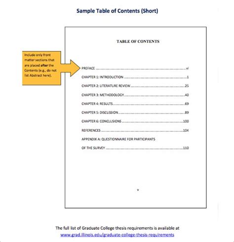 table  contents template word   excel documents