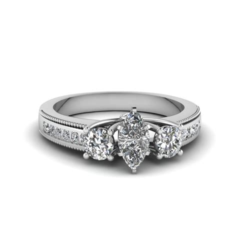 Buy the marquise and round engagement ring a pave & side stones diamond ring. 3 Stone Milgrain Marquise Diamond Engagement Ring In 950 ...