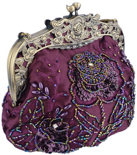 Mg Collection Purple Antique Beaded Rose Evening Purse Evening