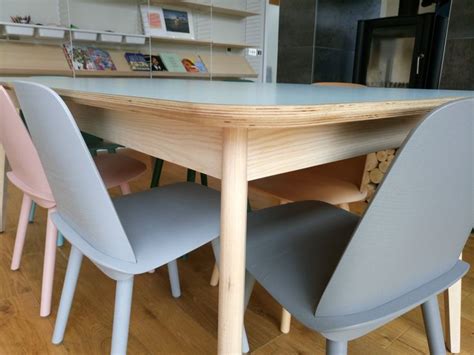 I know the general problem with plywood for a dining table is the thin face veneer (and need for quality, voidless plywood). Birch Plywood table top with a laminated finish. Ash frame ...