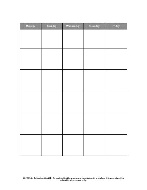 Download Blank 5 Day Monthly Calendar Template Free Free