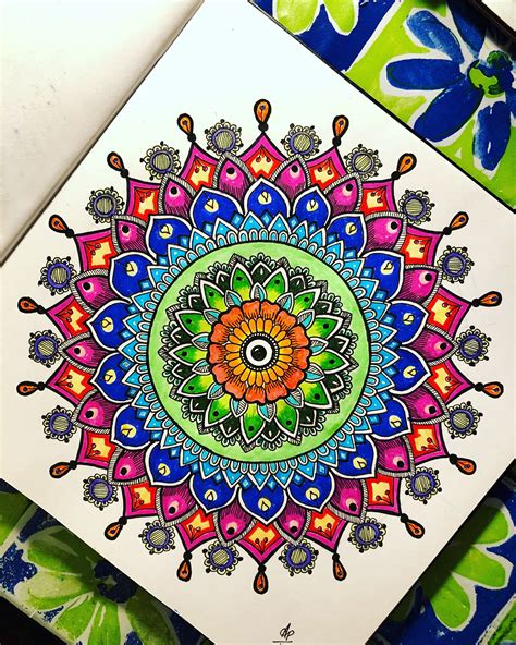 Colorful Mandala Pattern With Brush Pens Mandala Doodle Zentangle Pattern Easy Mandala