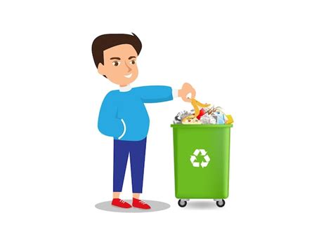 Happy Student Volunteering Recolecta Desechos Y Plástico Para Reciclar