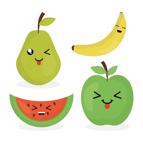 Personagens De Frutas Frescas Kawaii Vetor Premium