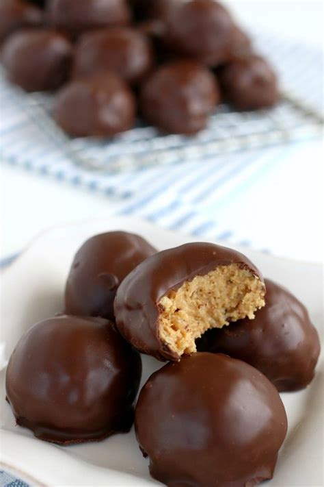 classic chocolate peanut butter balls with rice krispies for extra texture and crunch … easy