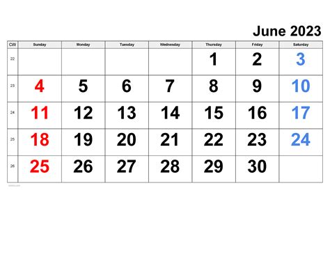 Printable Calendar June 2023 Pdf Print Calendar 2023