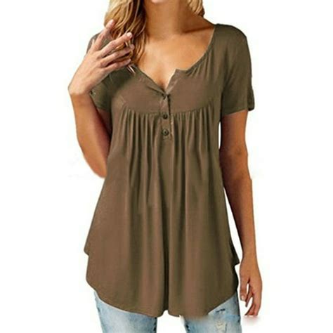 Zdcdcd Zdcdcd Womens Short Sleeve Round Neck Buttons Irregular Shirts Blouses Tops Walmart