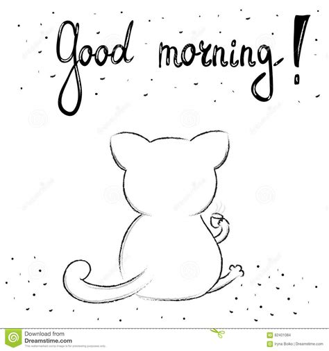 Funny Cartoon Vector Cat Print Good Morning Card Stock Vector