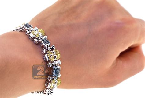 Shop for unique and designer blue diamond more bracelets from the world's best jewelers at 1stdibs. Mens Yellow Blue Diamond Skull Bracelet 14K White Gold 3.01 ct