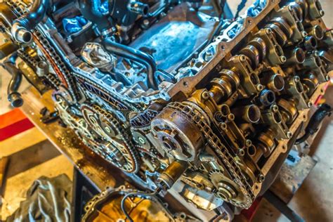 V8 Engine From Car Being Rebuilt In Garage Stock Photo Image Of