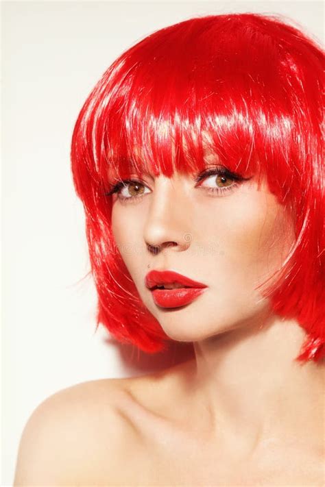 Red Wig Stock Image Image Of Hairdo Face Birth Cosmetics 76403441