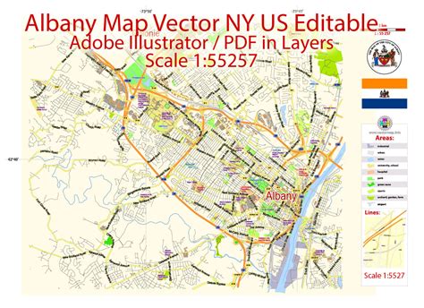 Albany Pdf Map Vector New York Us Exact City Plan Scale 155257 Full