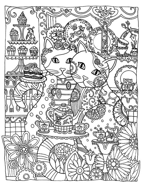 Two Cute Cats Animals Coloring Pages For Adults Justcolor
