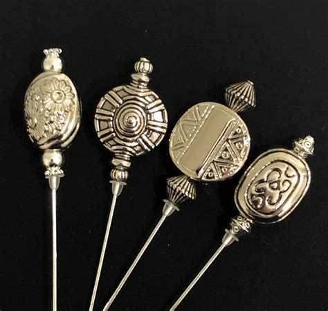 Silver Hat Pins A Selection Of 4 Beautiful Designs 15cm Long Etsy