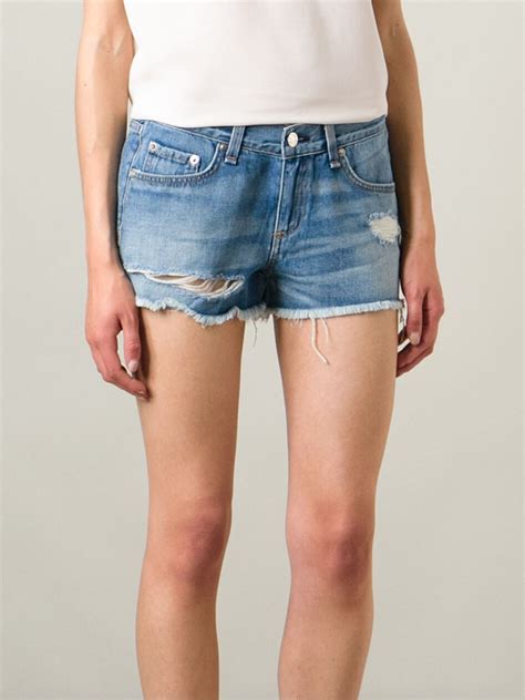 Lyst Rag And Bone Cut Off Ripped Denim Shorts In Blue