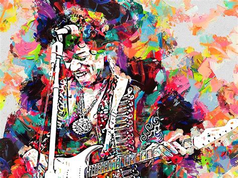 Jimi Hendrix American Musician Singer Songwriter Oil Knife Painting