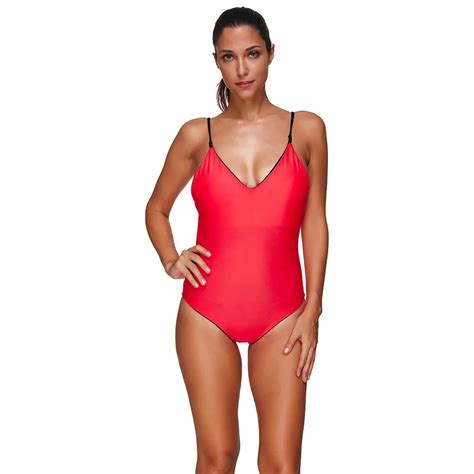 2017 Sexy One Piece Swimwear Single Red Swimsuit Bandage Bodysuit