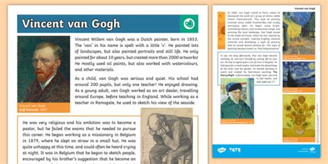 Vincent Van Gogh Information Sheet Teacher Made