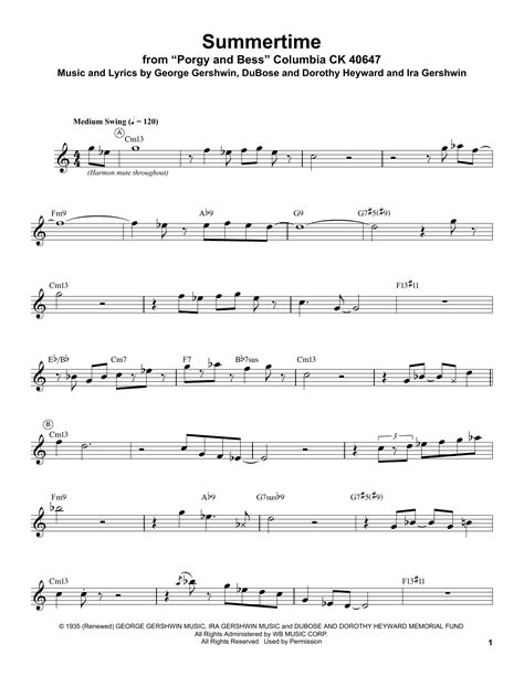 Auswahl für ein soloinstrument, ensemble oder chor. Summertime Partitions | Miles Davis | Transcription pour ...