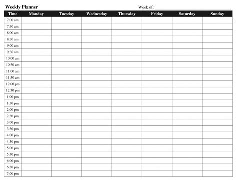 Printable Day Weekly Work Schedule Template Printable Templates