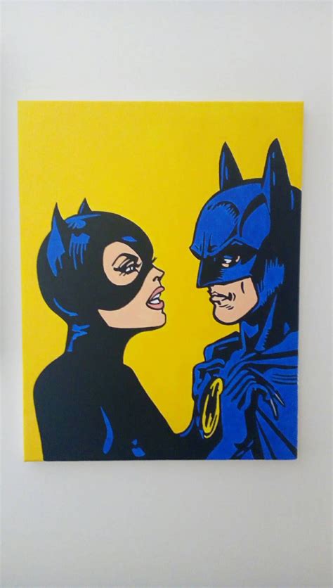 Pop Art Batman With Catwoman Canvas Acrylic Colors Wall Etsy