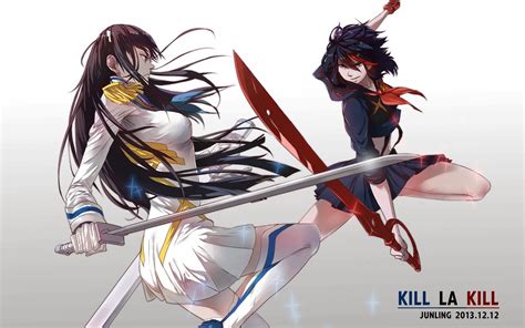 Two Women Women With Swords Long Hair Kill La Kill Kiryuin Satsuki Matoi Ryuuko Sword