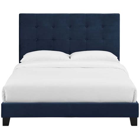 Modway Melanie Tufted Upholstered Velvet Queen Platform Bed In Midnight