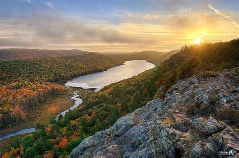 Sunset Over Lake Of The Clouds Porcupine Mountains Sunrise Lake