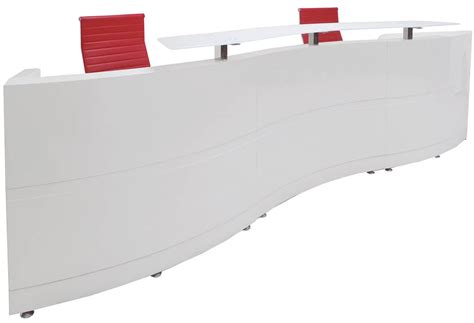 126 Inch Curved Wave High Gloss White 2 Person Welcome Desk Welcome