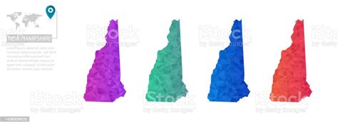 Set Of Vector Polygonal New Hampshire Maps Bright Gradient Map Of