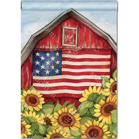 Old Glory Barn Fall House Flag Patriotic Sunflowers Stars Primitive 28