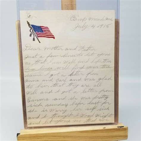 Ww1 Handwritten Letter Camp Mead 4th Of July 1918 Soldier Son To