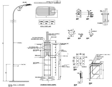 Light Pole Section And Electric Installation Cad Drawing Details Dwg