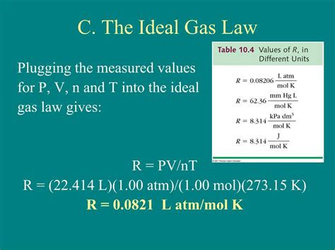 It only applies to ideal gases (see gases and gas laws for a discussion of this), but common gases are sufficiently close to but the ideal gas law, and the chemical laws of definite proportions and multiple proportions, which gave rise to the atomic theory, didn't depend on knowing the actual value. PPT - Chapter 10 Gases & the Atmosphere PowerPoint ...