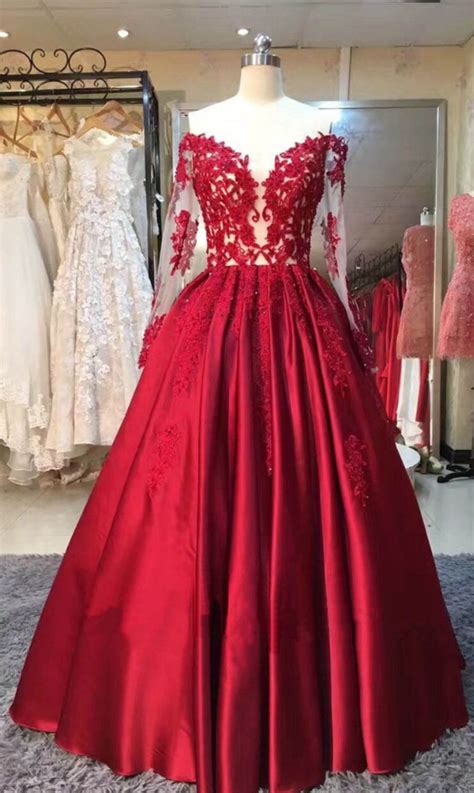 Long Sleeves Red Ball Gown On Luulla