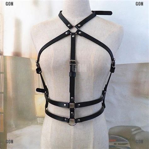 ♥womens Leather Body Chest Harness Cage Bra Belt Gothic Collar Choker Costume Gongjing1th