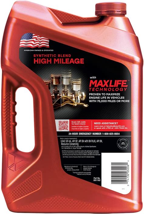Valvoline High Mileage With Maxlife Technology Sae 5w 20 Synthetic
