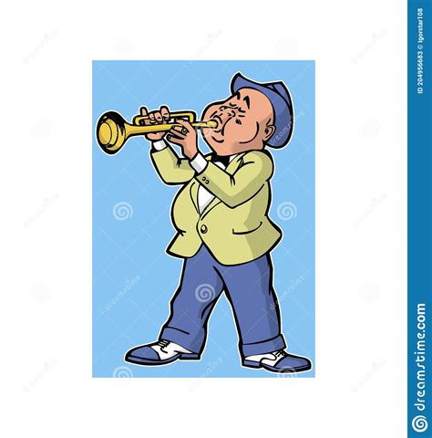 Trumpet Player Cartoon Character Jazz Music Fun Stock Illustration