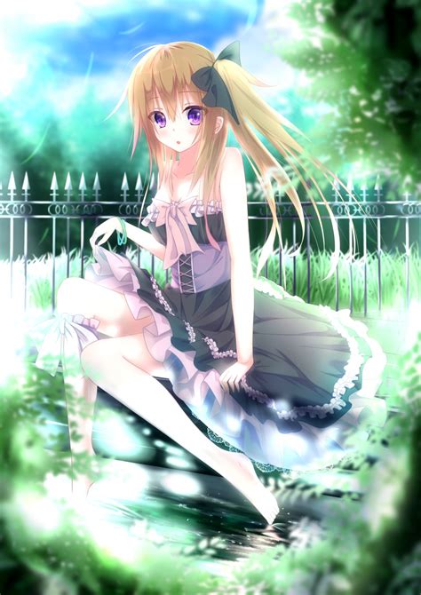 Wallpaper Long Hair Anime Girls Barefoot Legs Purple Eyes