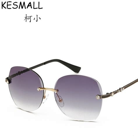 2018 rimless sunglasses women fashion oversized mirror sun glasses ocean lens oculos vintage