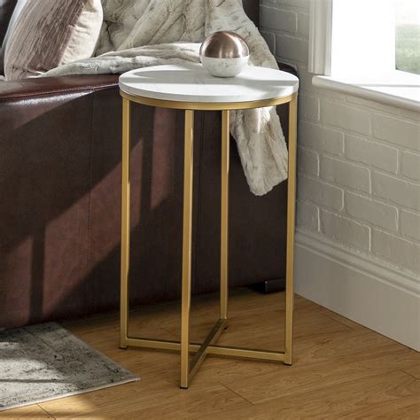 Daisy White Faux Marble And Gold Round End Table By Ember Interiors