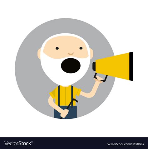 Old Man With Megaphone Round Avatar Icon Vector Image