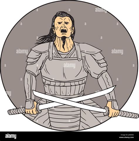 Drawing Sketch Style Illustration Of An Angry Samurai Warrior Looking Stock Vector Art