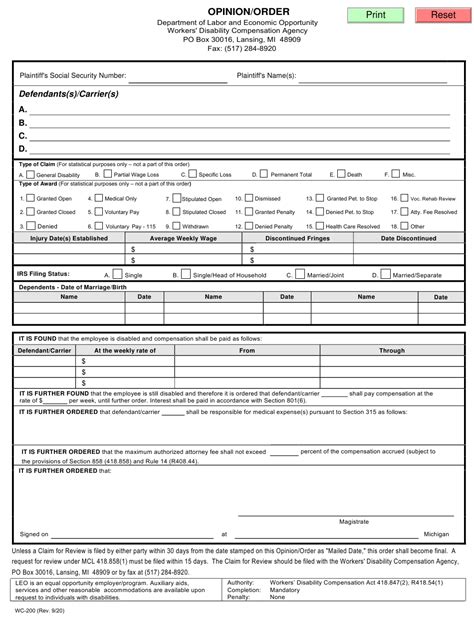 Form Wc 200 Fill Out Sign Online And Download Fillable Pdf Michigan