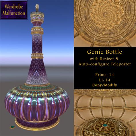 Second Life Marketplace ~wm~ Giant Genie Bottle Lavender Pink Purple And Gold Unfurnished