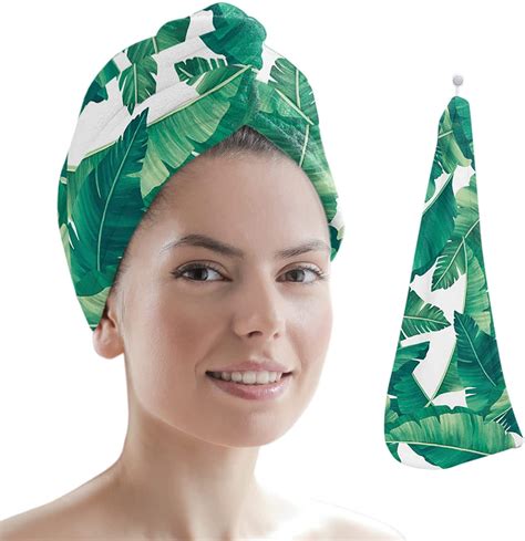 Microfiber Hair Towel Wrap For Women Tropical Leaf Green Super
