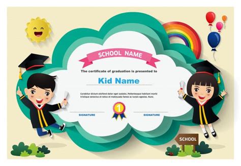 Preschool Kids Diploma Certificate Background Template Kindergarten