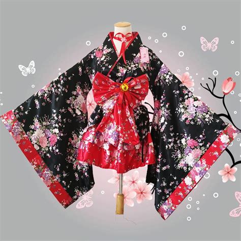 7pcs1 Set Heavy Cherry Blossoms Kimono Dresses Cosplay Anime Maid